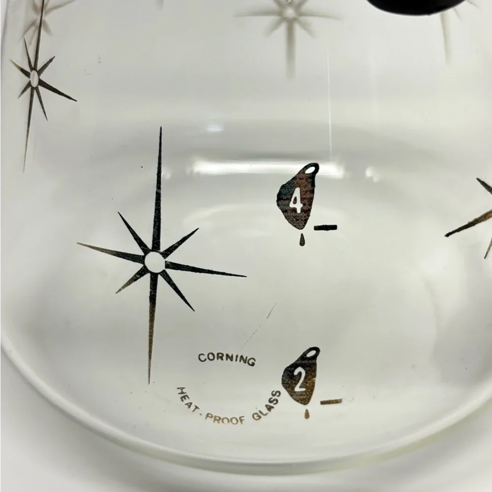 Vintage MCM Pyrex Corning 1960s Atomic Star Burst 4-6 Cup Coffee Pot Carafe - Picture 7 of 10